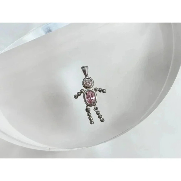 90's Sterling Vintage Tiny Dainty Pink October Birthstone Tourmaline Pendant - Picture 8 of 9